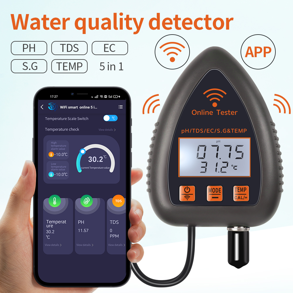 Marine Aquarium Par Meter - Tuya WiFi 5 في 1 TDS/EC/SALT/S.G./TEMP